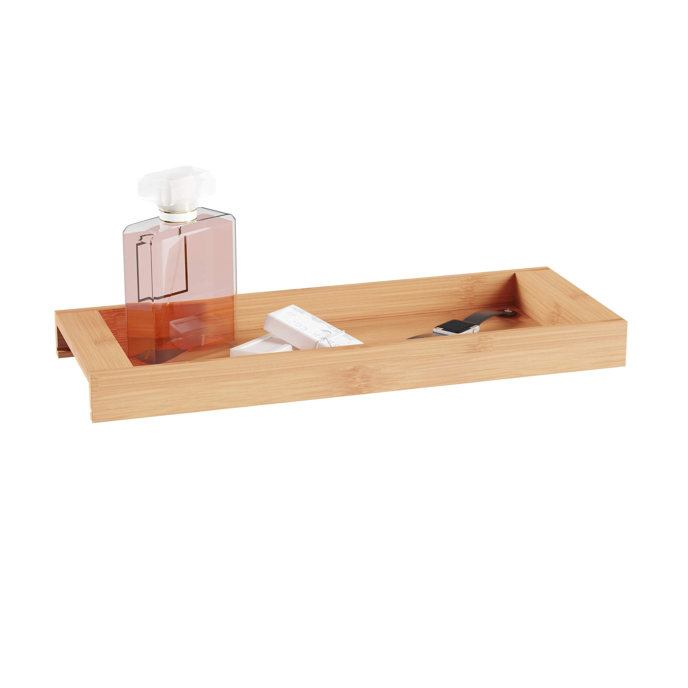 Lavish Home Bamboo Bathroom Vanity Tray-Natural Wood Eco-Friendly Holder for Towels, Toiletries, Cosmetics, Decor and More-Moder