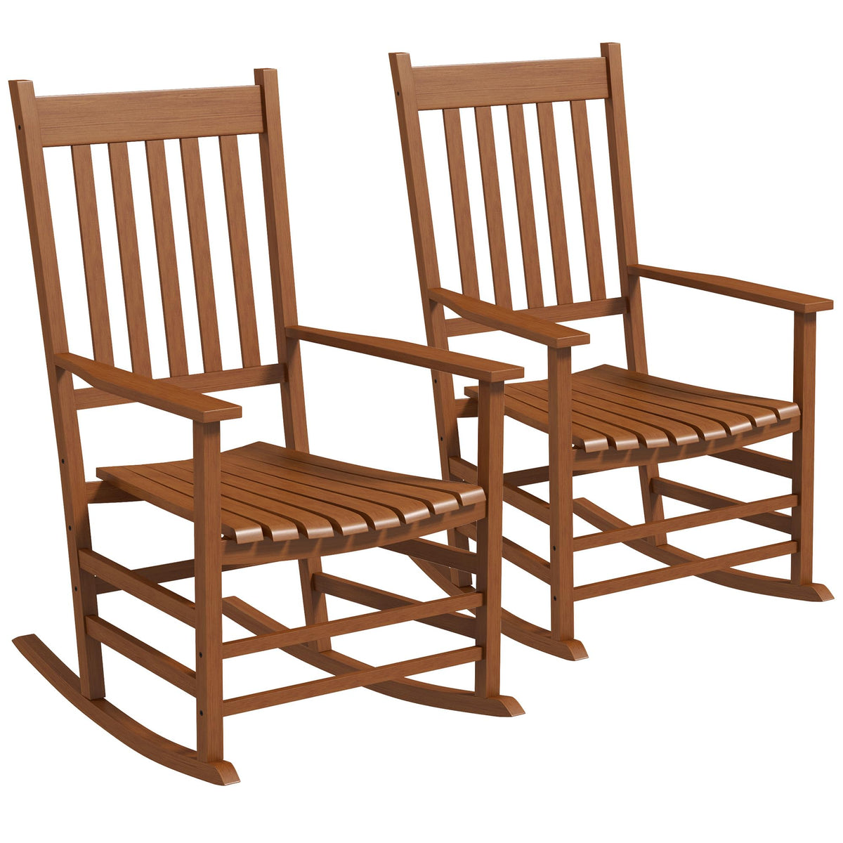 Outsunny Outdoor Rocking Chair Set Of 2, Patio Wooden Rocking Chair With Smooth Armrests, High Back For Garden, Balcony, Porch, Supports Up To 352 Lbs, Teak