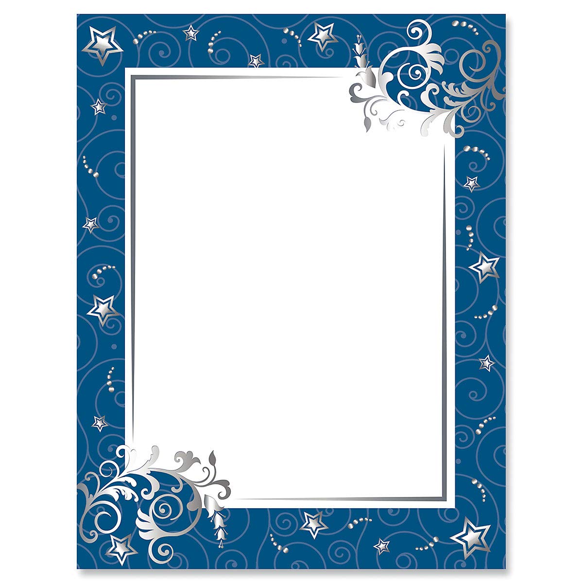 Navy Stars And Spirals Letter Papers-25 Sheets Of Colorful, One-Sided Framed Letter Paper For Newsletters, Announcements, And In