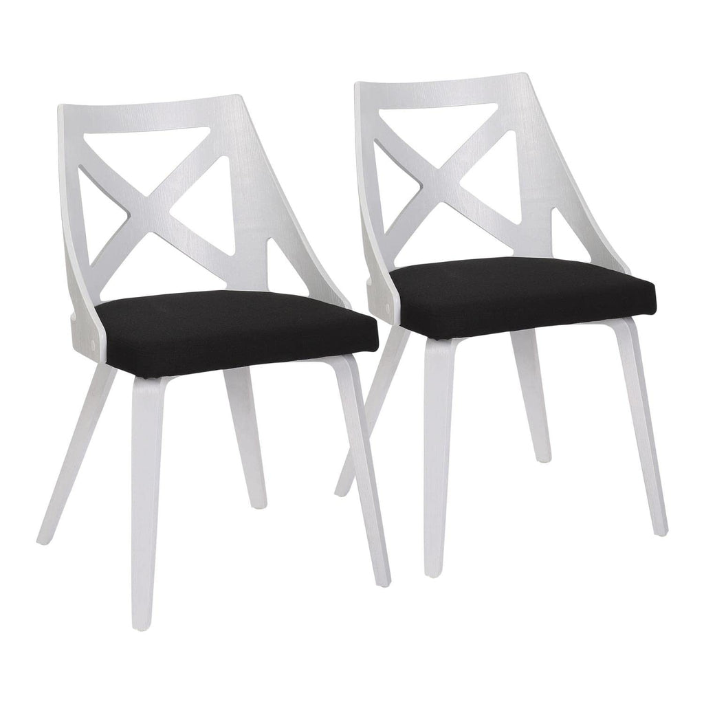 Charlotte Farmhouse Chair In White Textured Wood And Charcoal Fabric By Lumisource - Set Of 2