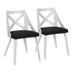 Charlotte Farmhouse Chair In White Textured Wood And Charcoal Fabric By Lumisource - Set Of 2
