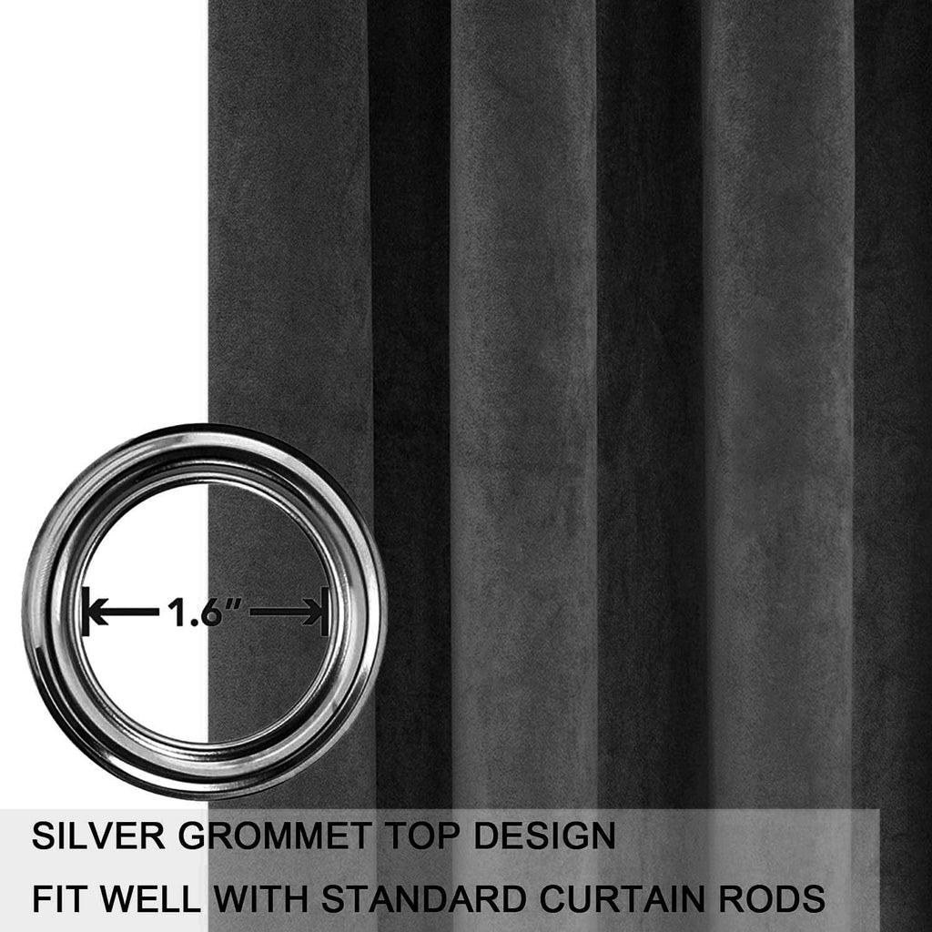 Smiletime Dark Grey 84 In Long Velvet Curtains With Grommet, Thermal Insulated Super Soft Privacy Noise Reducing Light Blocking