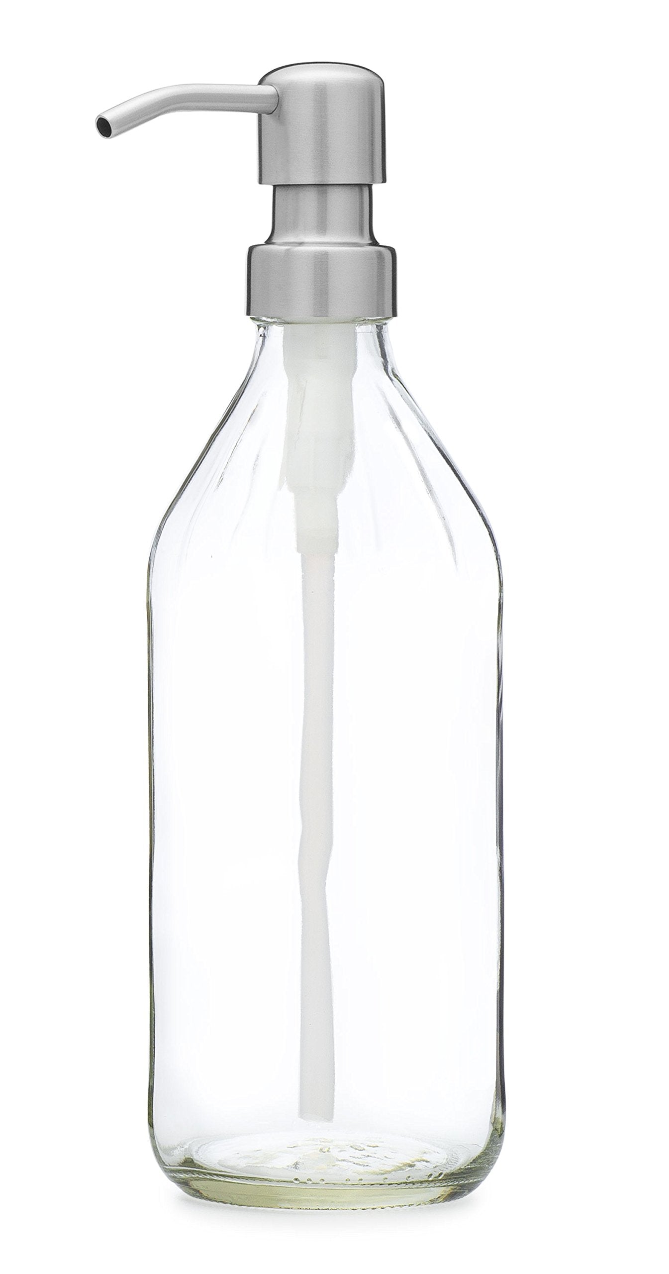 Rail19 Vintage Inspired Glass Soap Dispenser with Metal Pump, 16oz (Farmhouse Stainless)