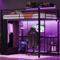 VINGLI Full Loft Bed 15 Inch Extra Tall Safety Guardrail, Wardrobe with Curtain, and Flat Rungs, LED High Double Sleeper with 2 