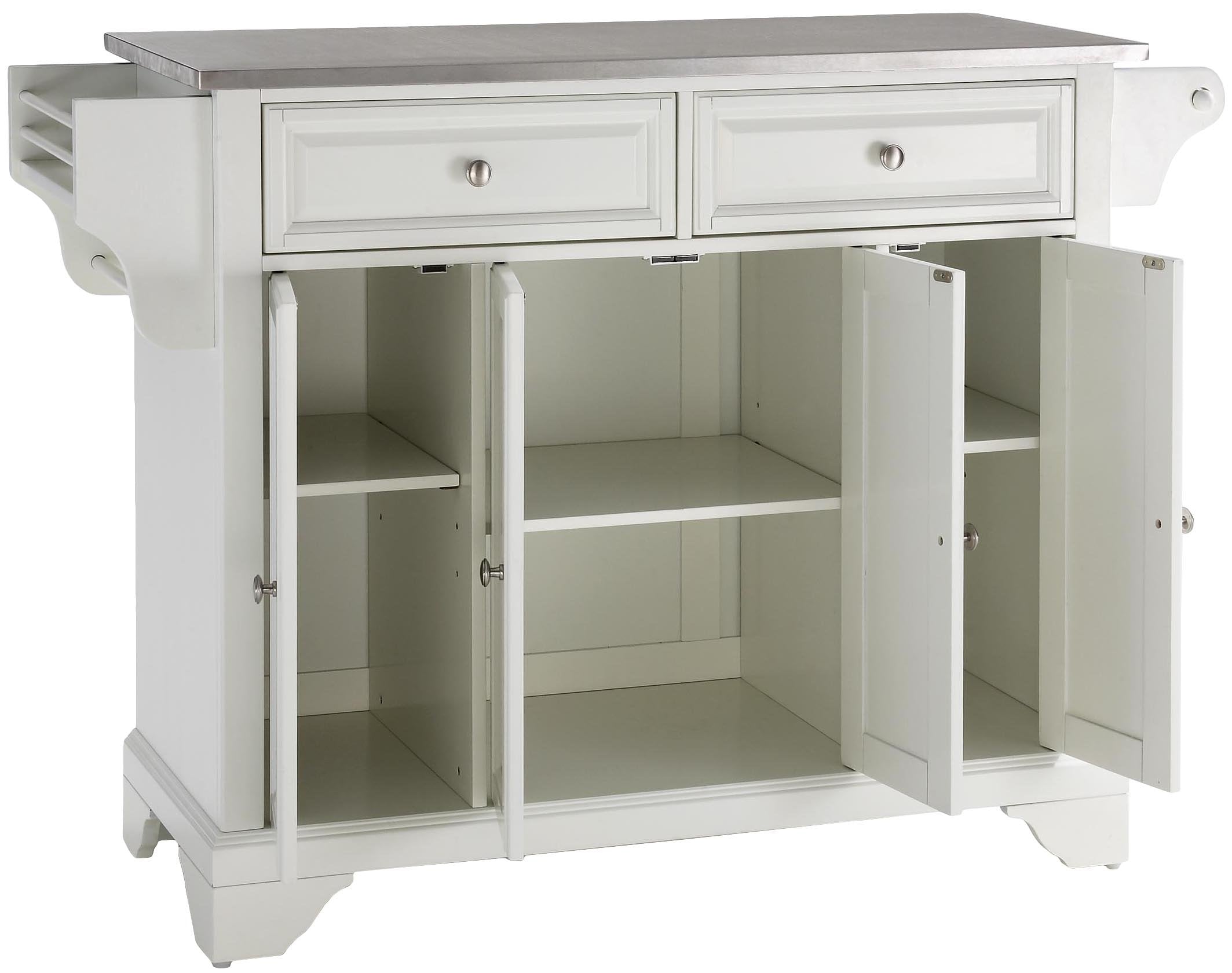 Crosley Furniture Lafayette Stainless Steel Top Rolling Kitchen Island Storage Cart, Spice Rack, White