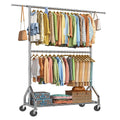 Simple Trending Double Rod Clothing Rack, Heavy Duty Clothes Rack, Chrome