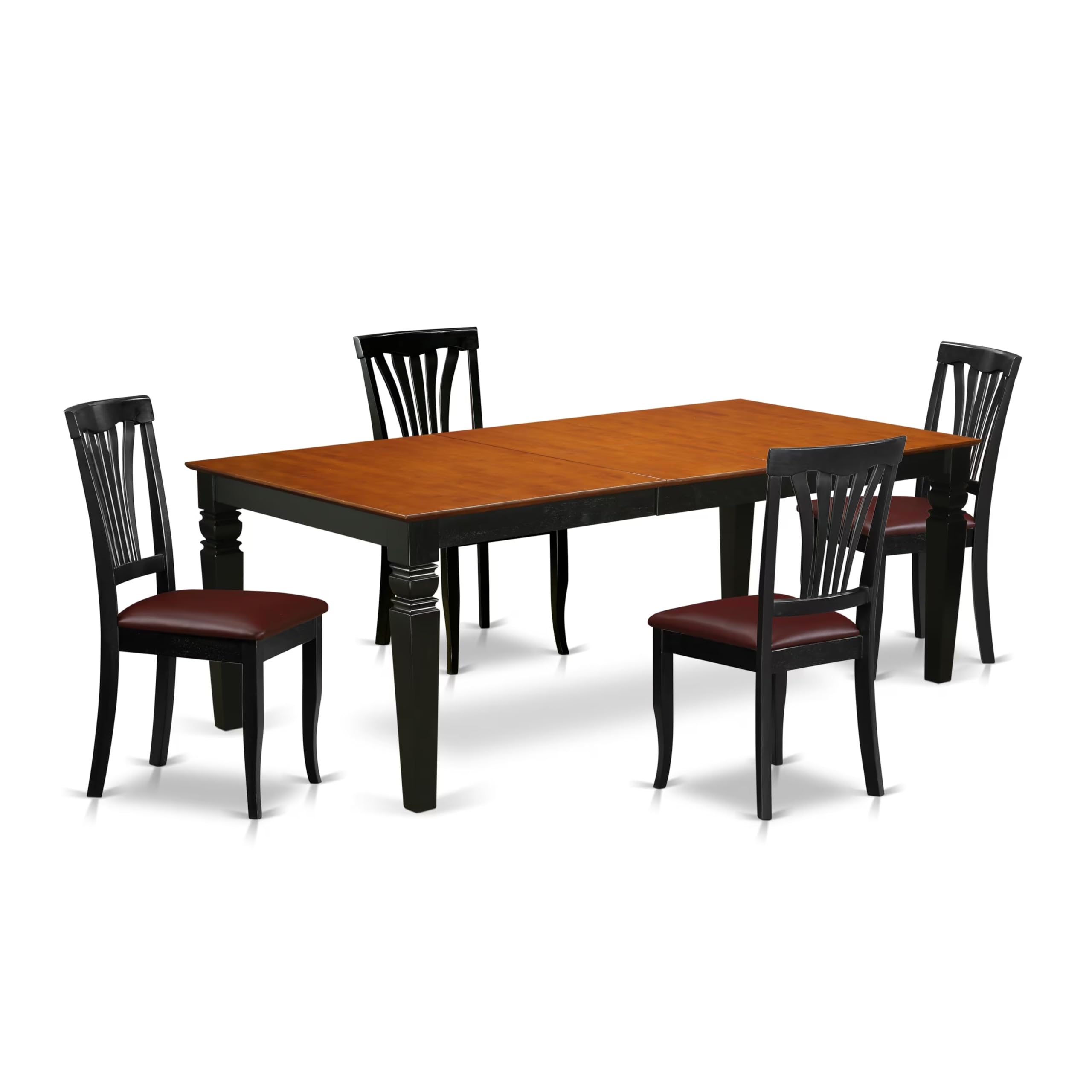 East West Furniture LGAV5-BCH-LC 5 Piece Kitchen Table Set Includes a Rectangle Dining Room Table with Butterfly Leaf and 4 Faux Leather Upholstered Chairs, 42x84 Inch, Black & Cherry