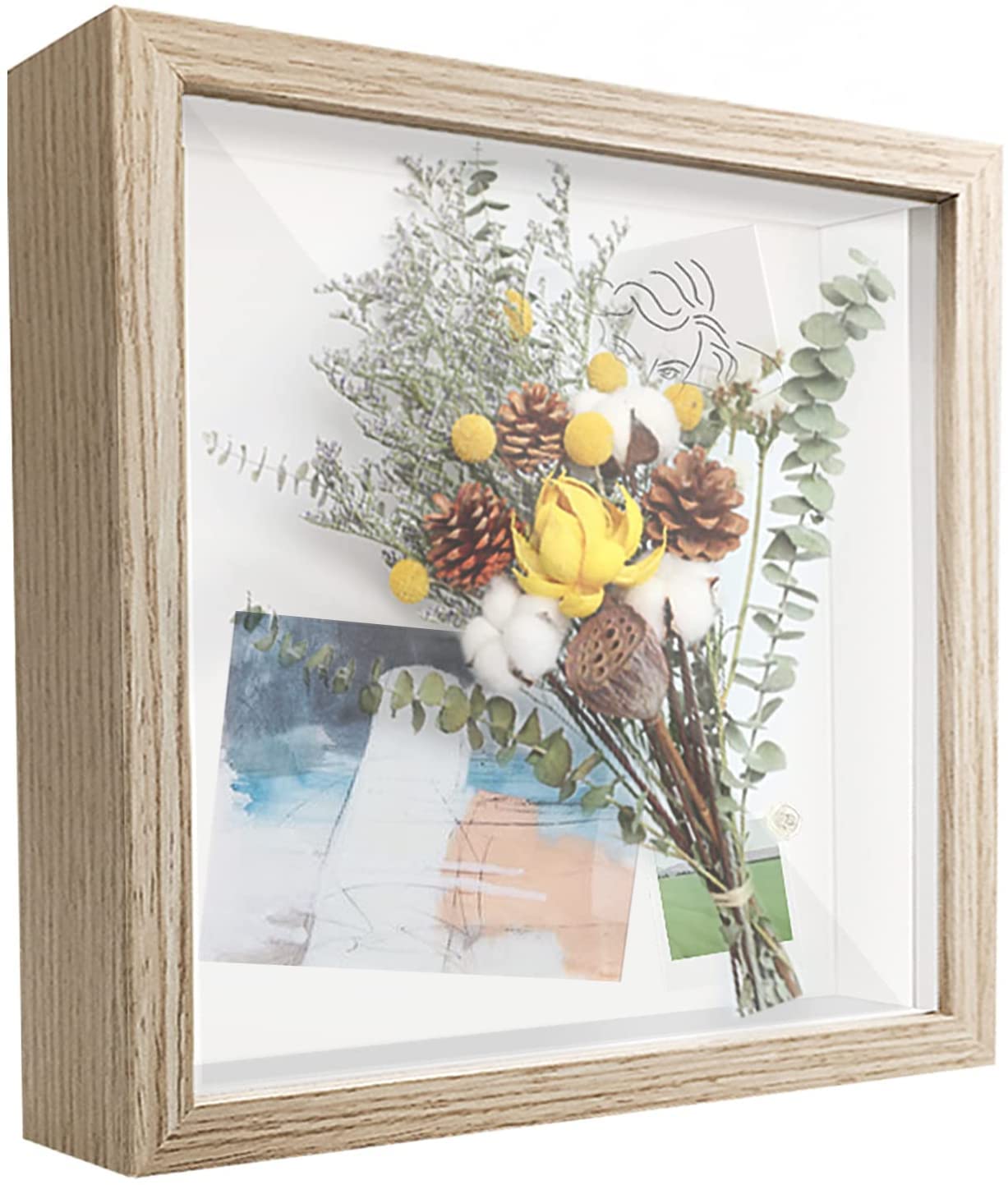 TouYinger 8x8 Shadow Box Frame Display Case with Letter Stickers, Display Case Box for Memorabilia, Baby Items, Crafts,Tickets a