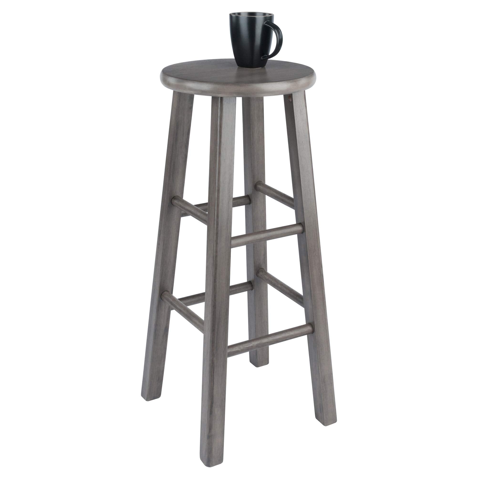 Ergode Wood Ivy Bar Stool - Farmhouse Charm, Weathered Finish, Stable & Comfortable, 220lbs Capacity, Versatile Stand/Side Piece, Rustic Gray (16230-VV)