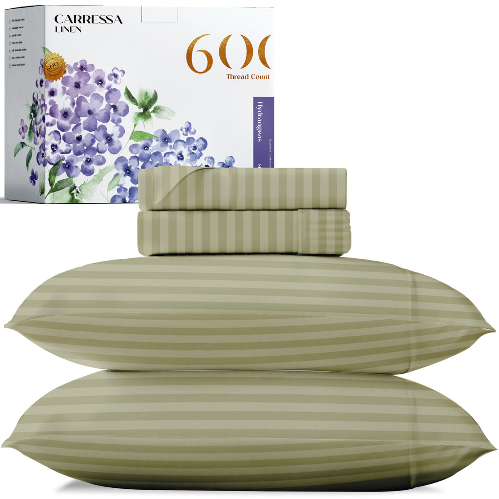 Carressa Linen Luxury Egyptian Cotton California King Stripe Sheet Set - 600 Thread Count Extra Long Staple 4 Pc Set, Cal King D