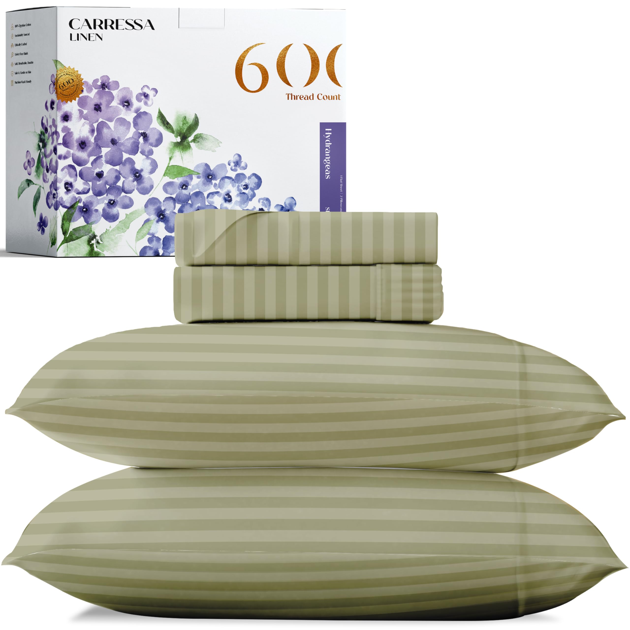 Carressa Linen Luxury Egyptian Cotton California King Stripe Sheet Set - 600 Thread Count Extra Long Staple 4 Pc Set, Cal King D