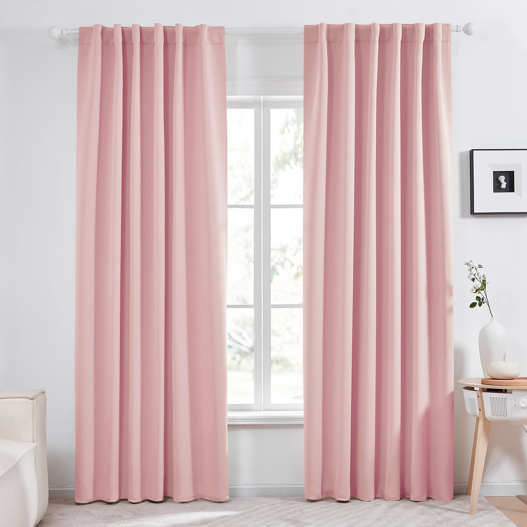 Deconovo Extra Long Blackout Curtains, Back Tab And Rod Pocket Thermal Insulated Room Darkening Curtains For Bedroom - 52X108 Inch, Coral Pink, 2 Panels