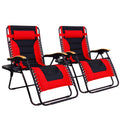 Mfstudio Zero Gravity Chairs Set Of 2, Xl Oversized Outdoor Anti Gravity Chair, Patio Lounge Folding Adjustable Chair With Cup Holder & Padded Headrest, Support 400Lbs,Red