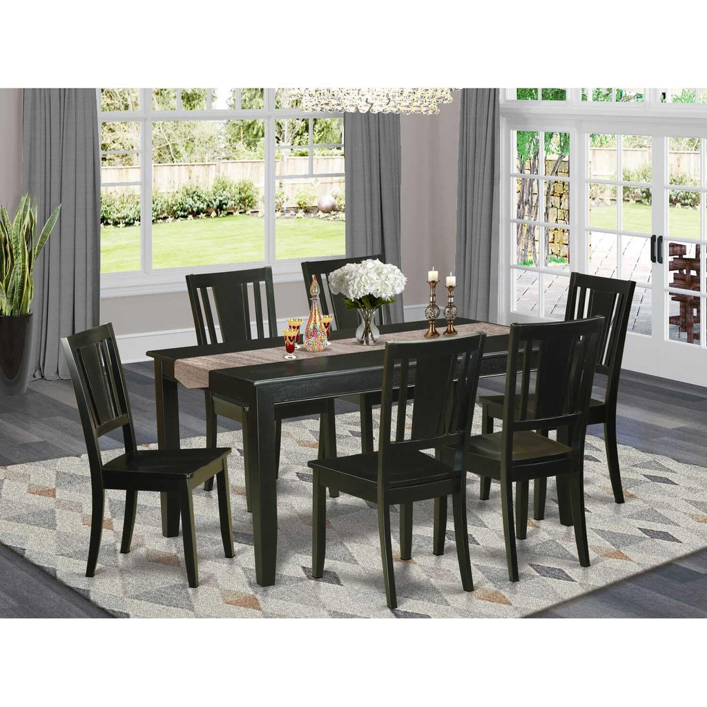 East West Furniture Dule7-Blk-W 7 Pc Dining Room Set For 6 -Dining Table And 6 Chairs For Dining Chairs