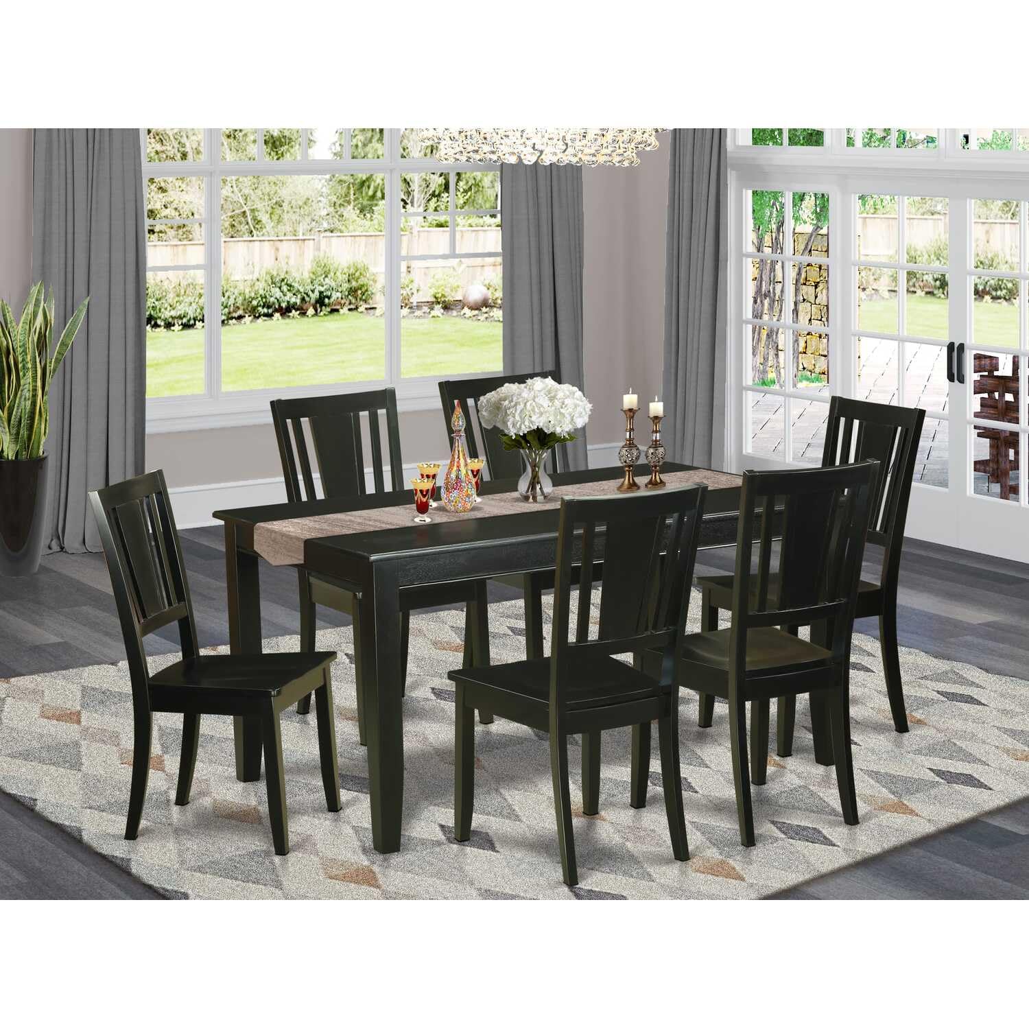 East West Furniture Dule7-Blk-W 7 Pc Dining Room Set For 6 -Dining Table And 6 Chairs For Dining Chairs