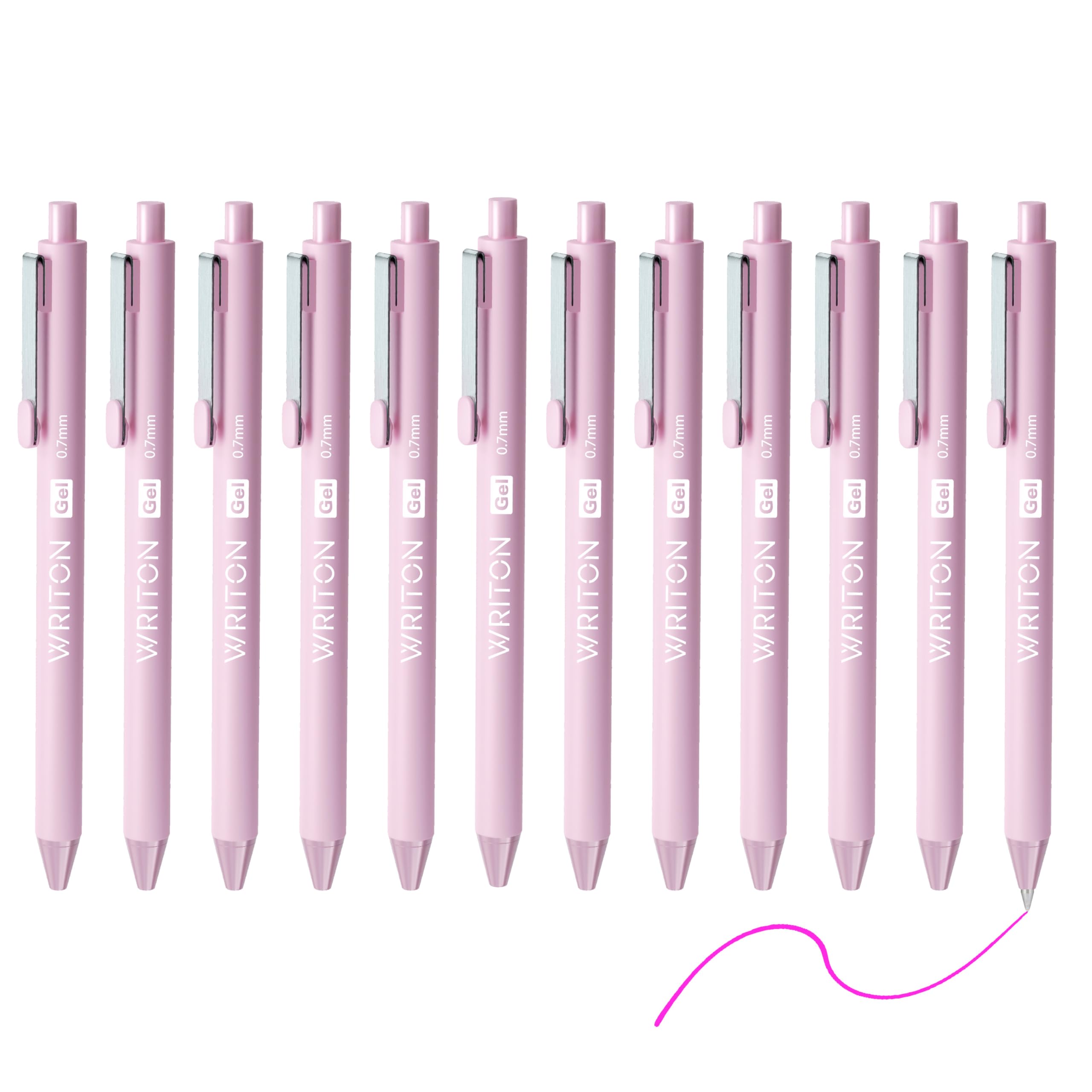 Writon Retractable Gel Pens, Comfort Barrel, 0.7Mm Fine Point, Light Purple Barrel, Fuchsia Ink, 12 Pack