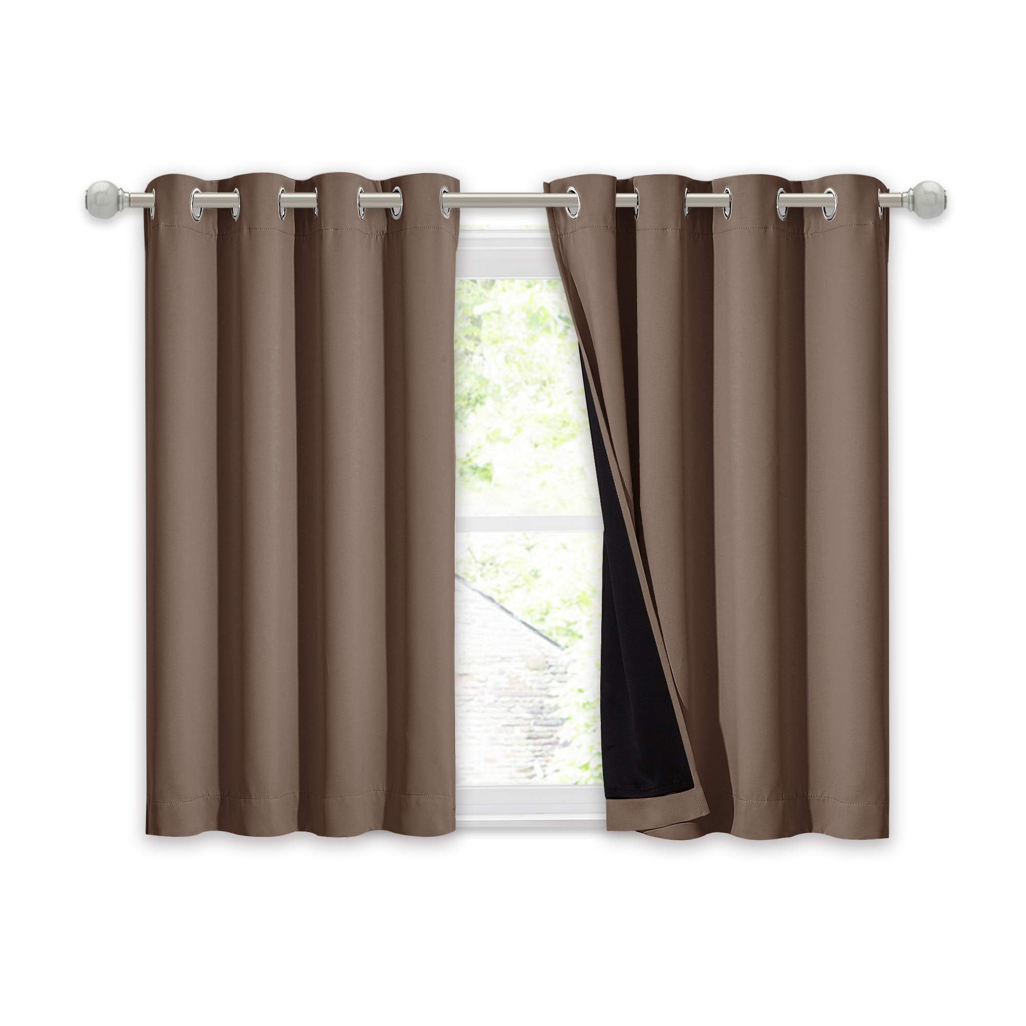 NICETOWN Bedroom Full Blackout Curtain Panel, Super Thick Insulated Window Cover, 100% Blackout Blind with Black Liner for Small