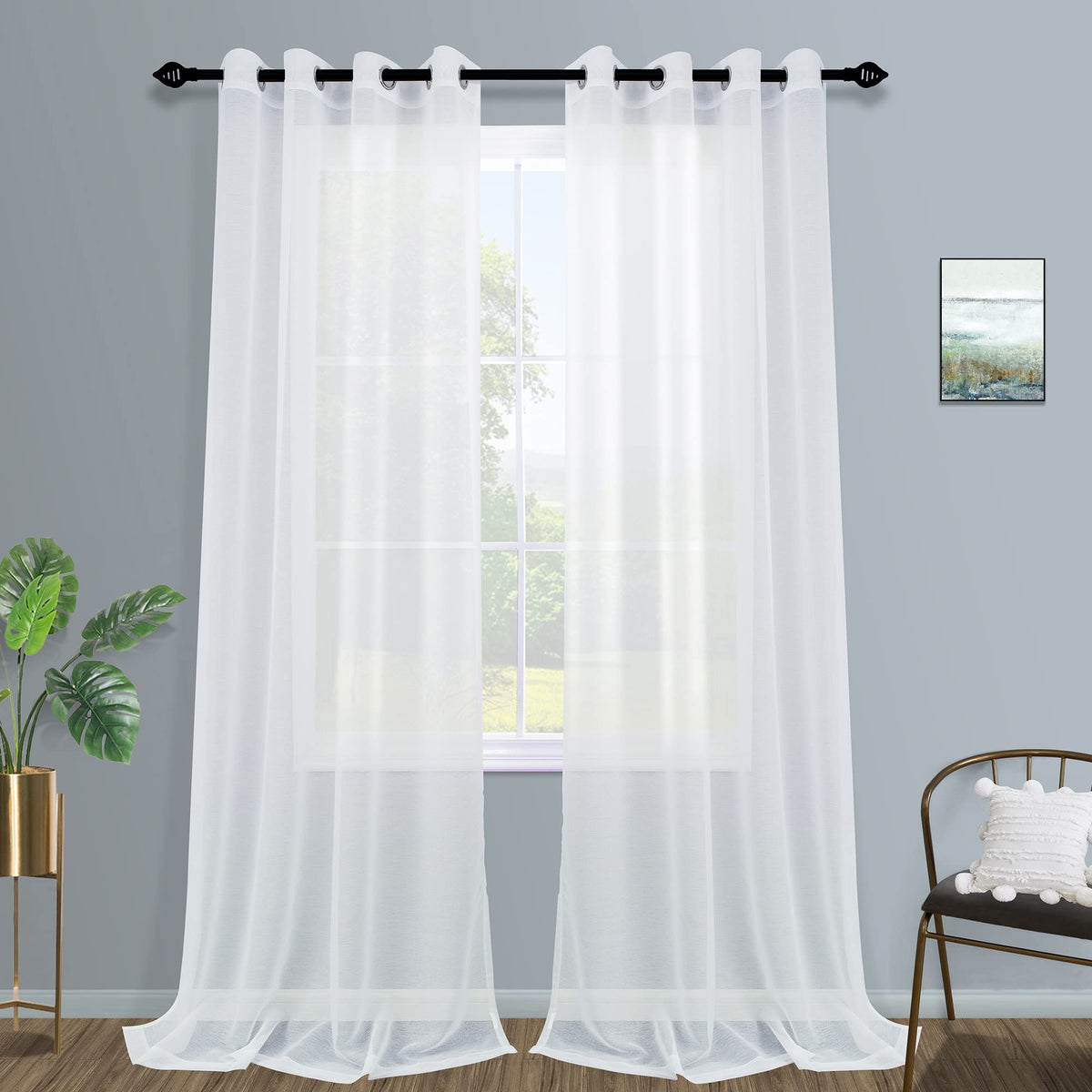 Mrs.Naturall Sheer Curtains 108 Inches Long For Living Room 2 Panels Set Ceiling Grommet Extra Long Window Treatment Drapes For