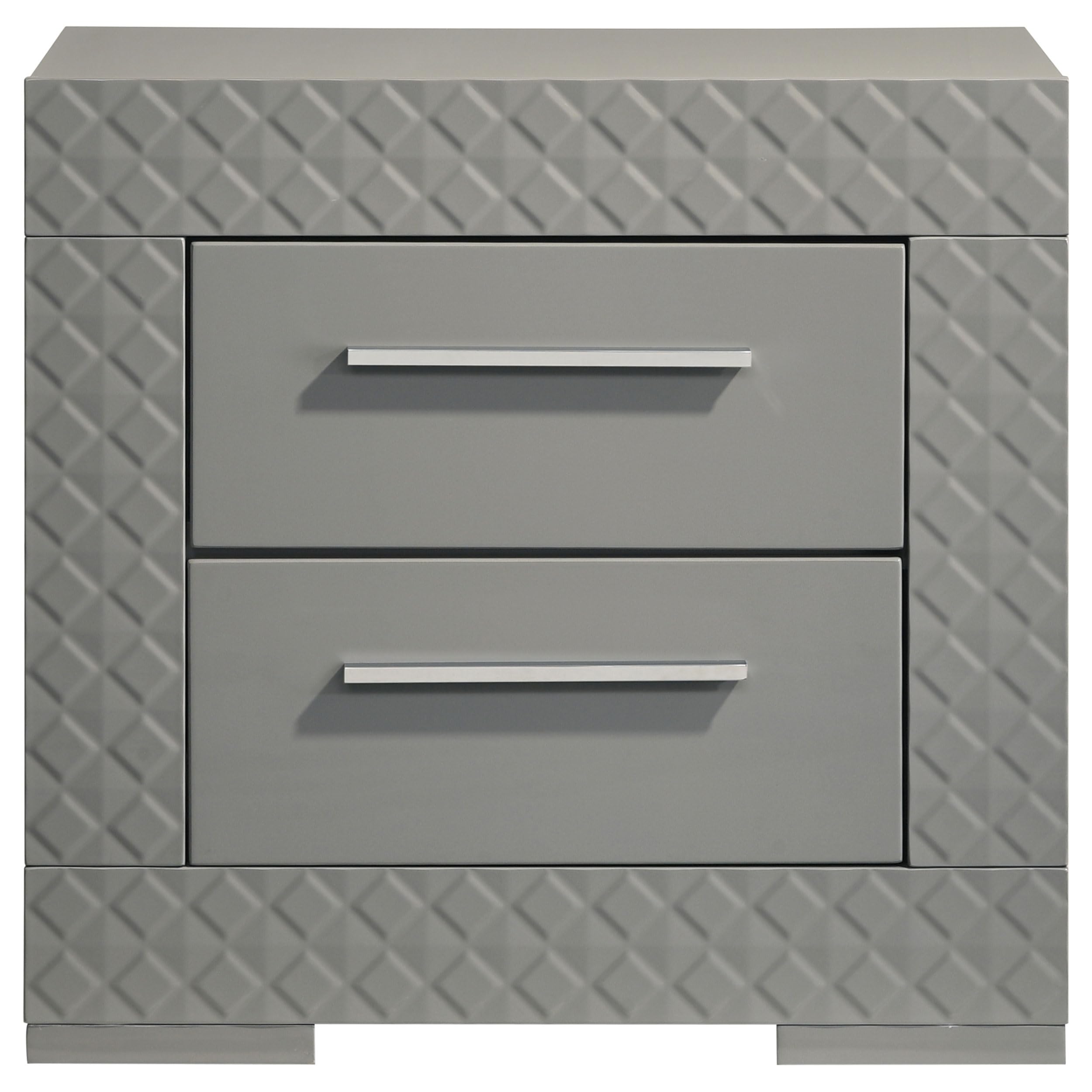 Coaster Home Furnishings Ives Contemporary Wood 2-Drawer Bedroom Nightstand Bedside Table Organizer Unit Grey High Gloss 224972