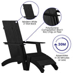 Flash Furniture Set of 2 Sawyer Adirondack Style Chairs with Footrests - Black Poly Resin - Weather Resistant