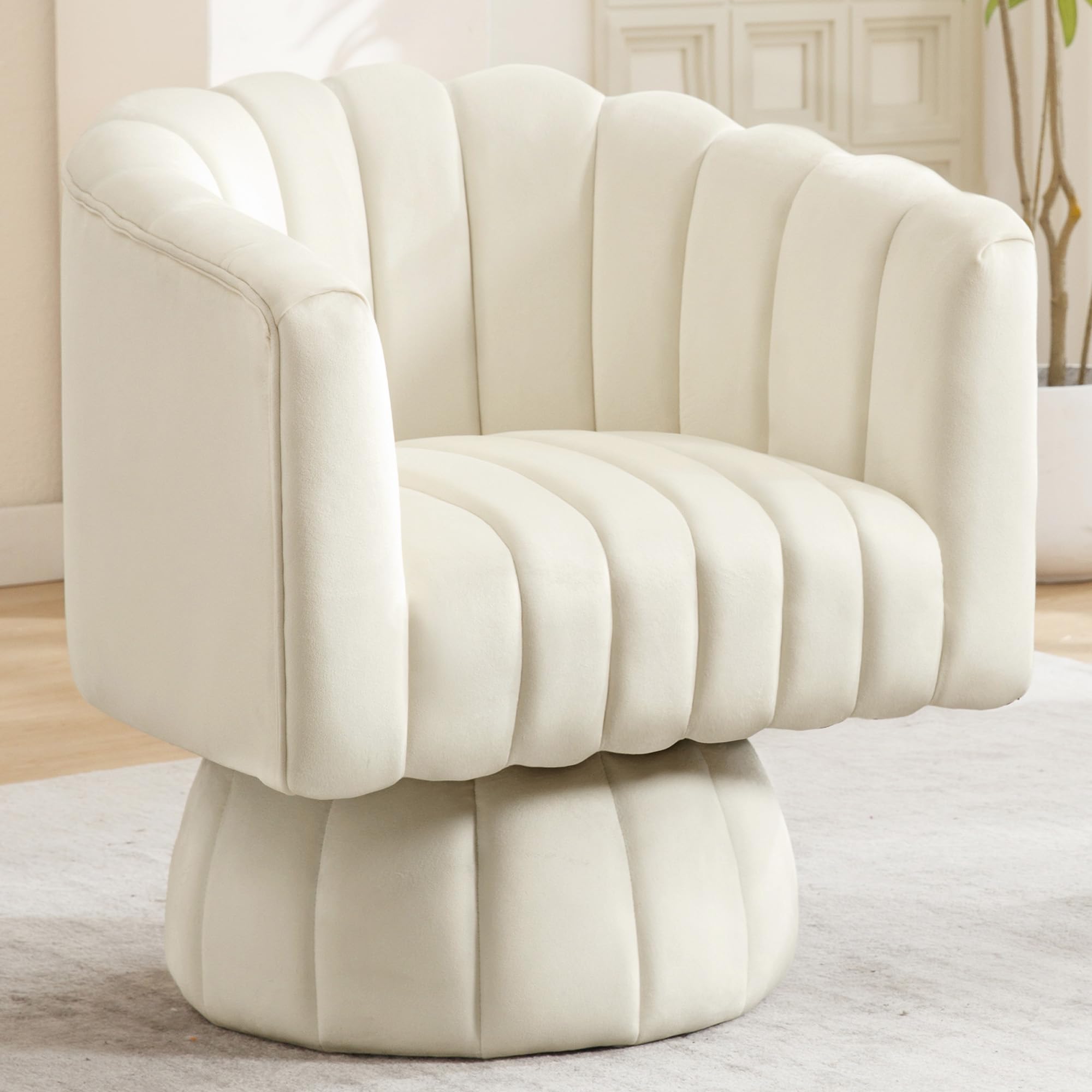 Yuuijoaa Swivel Accent Barrel Chair - Cute Comfy Small Round 360 Arm Chair Velvet Sofa Club Reading Chair For Living Room Bedroo