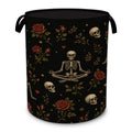 Gothic Skull Foldable Laundry Basket with Handles,Halloween Rose Flower Oxford Clothes Hamper, Portable Laundry Room Decor Stora