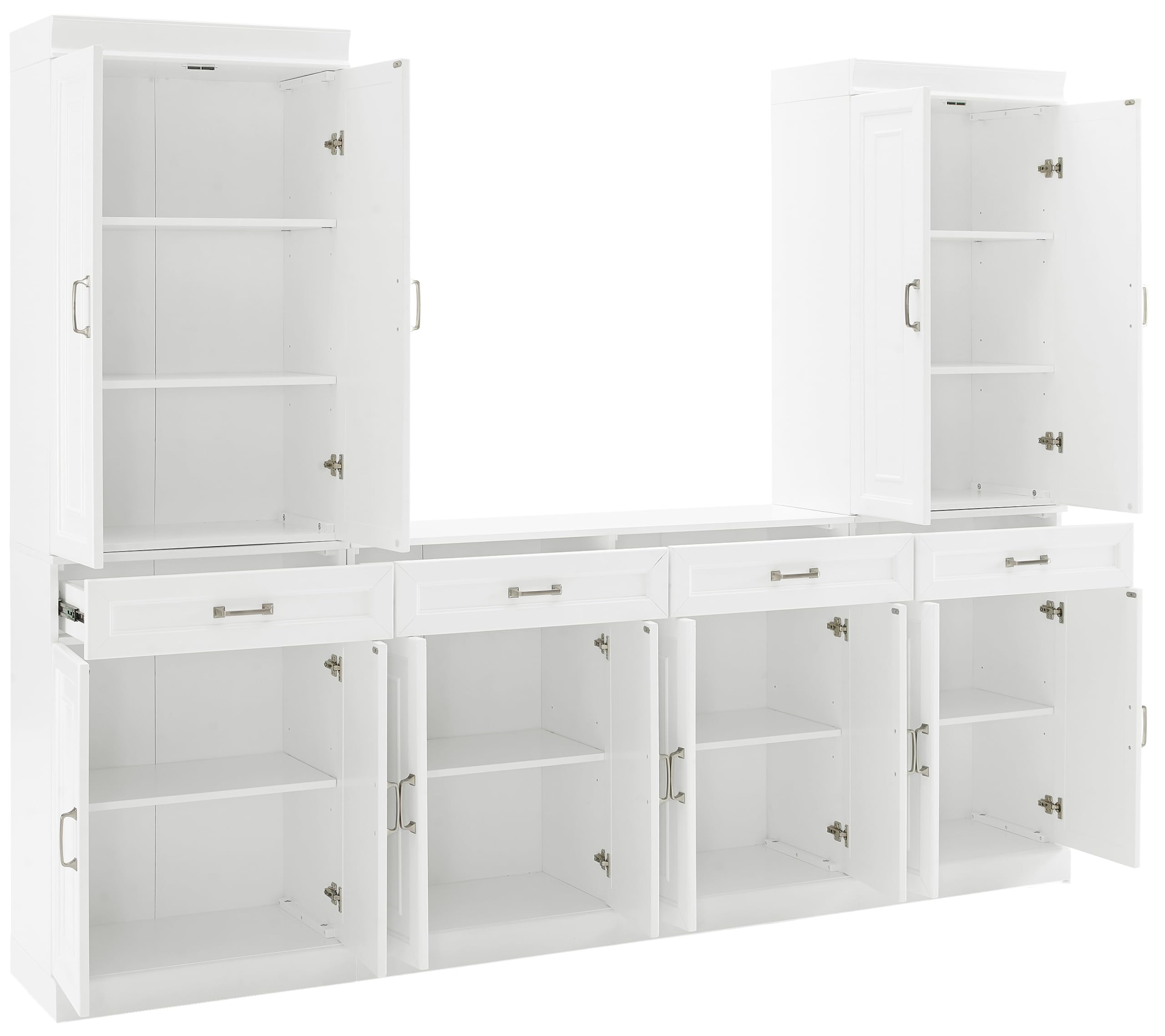 Crosley Furniture Stanton 3-Piece Traditional Sideboard Buffet Cabinet and Kitchen Storage Pantry Set, White