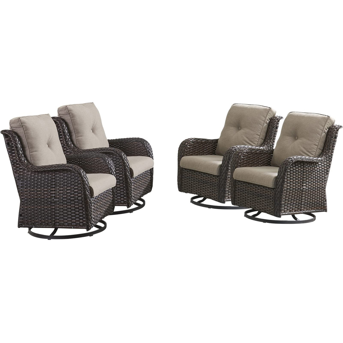 Hummuh Outdoor Swivel Rocker Wicker Patio Chairs High Back Pe Rattan Glider Chairs 4Pcs Patio Furniture Set(Brown,Grey)
