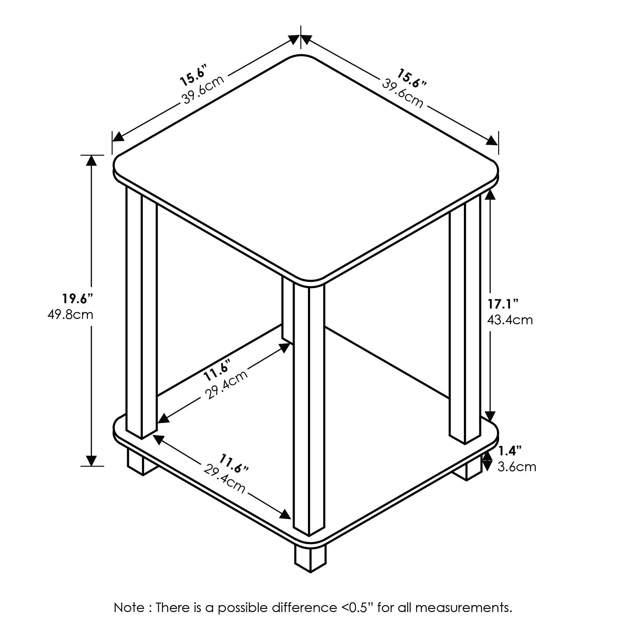 Furinno Simplistic Set Of 2 End Table, French Oak Grey/Black