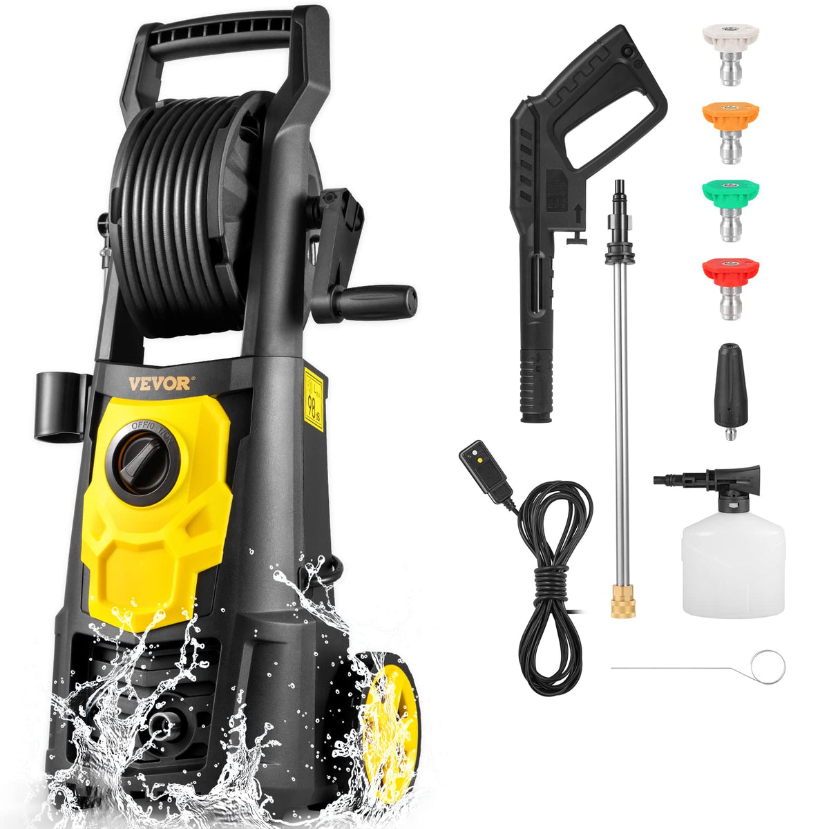 Vevor Electric Pressure Washer, 2000 Psi, Max 1.65 Gpm Power Washer W/ 30 Ft Hose & Reel, 5 Quick Connect Nozzles, Foam Cannon,