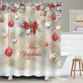 RosieLily Christmas Shower Curtains for Bathroom Xmas Shower Curtains Red Christmas Fabric Xmas Bathroom Set with Hooks Red Silv