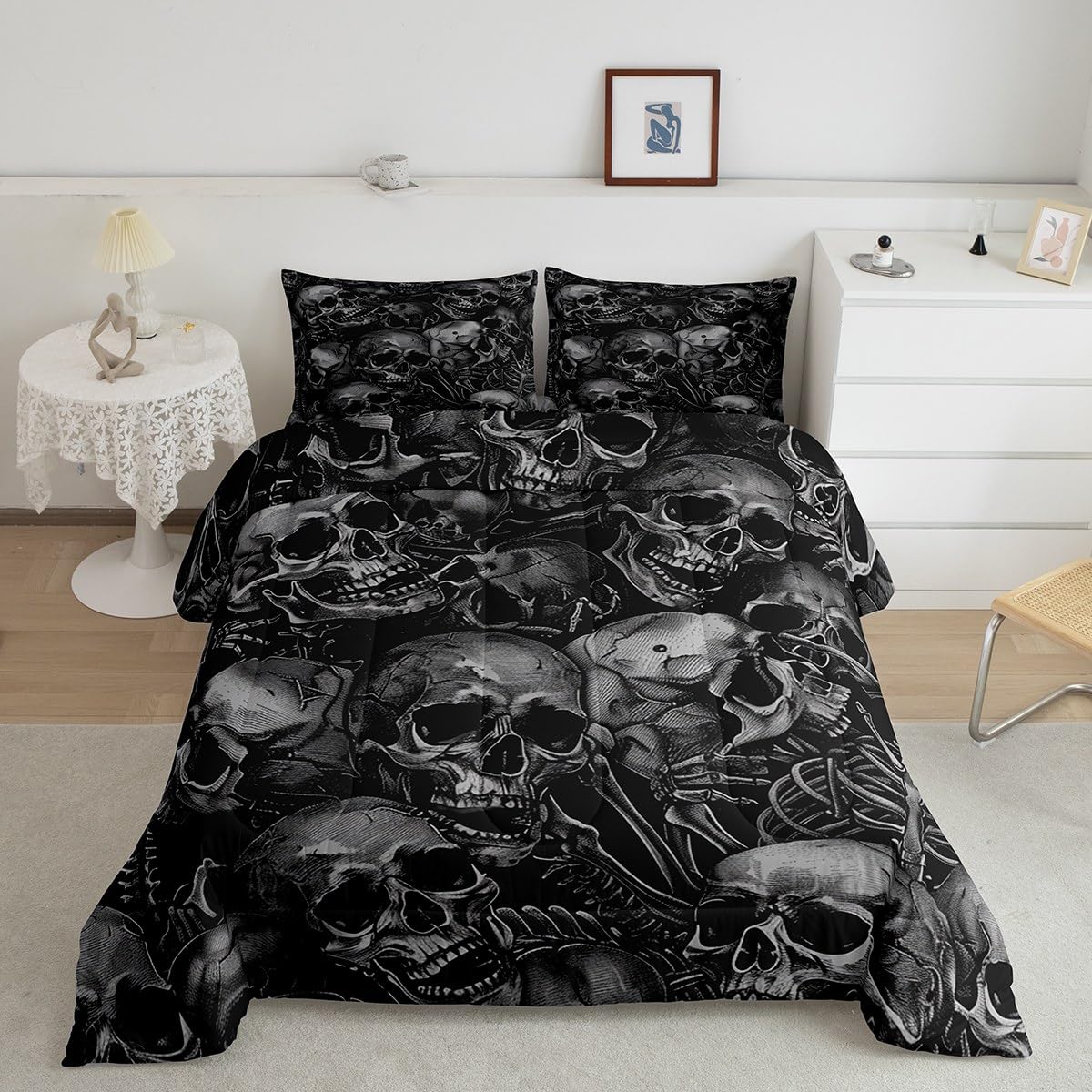 Sugar Skull Bedding Set Gothic Skeleton Comforter Set For Kids Boys Girls Teens Room Decor Pesonalized Skeleton Bones Comforter