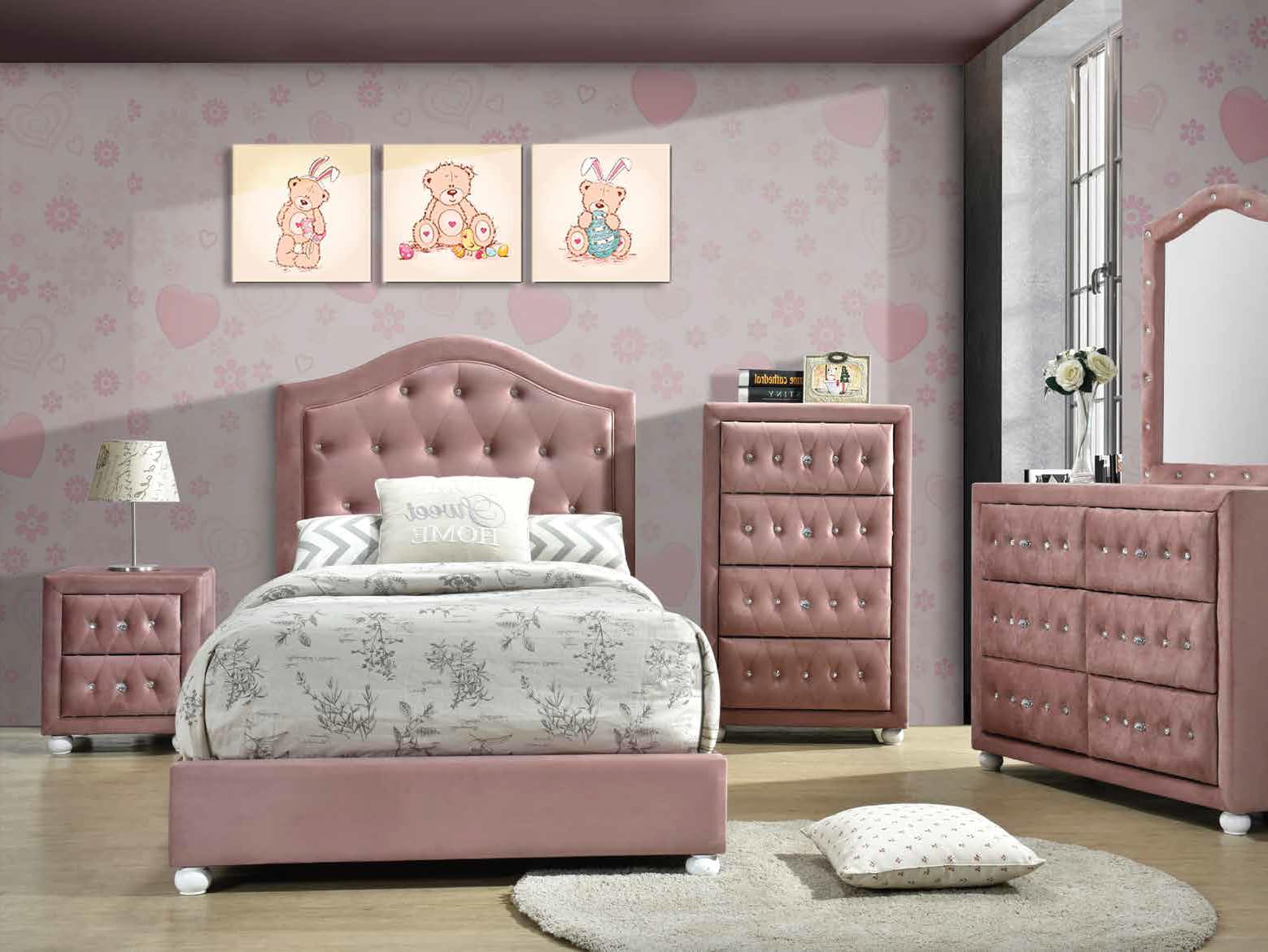 Acme Reggie Full Bed in Pink Fabric