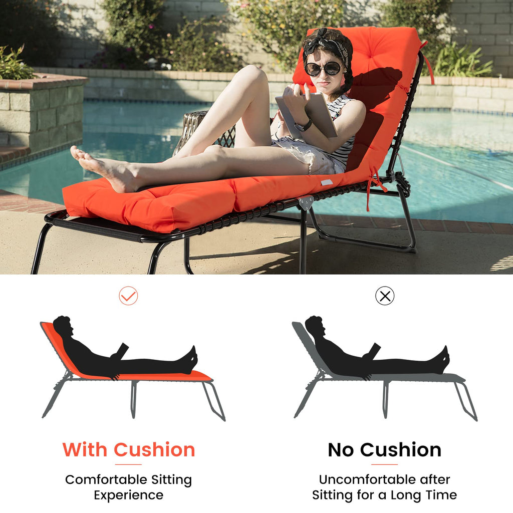 Chair, 72    X 22    X 4    Patio Chaise Lounge W/4 String Ties, Thickened Recliner Cushions, 1 Count (Pack Of 1), Orange