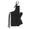 Encasa Xo Kitchen Apron With Oven Gloves & Potholder  Combo Set 100% Cotton  Heat Resistant | Butcher Stripes Black (3 Pcs Se