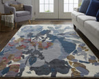 HomeRoots 513404 9 x 12 ft. Blue Gray & Pink Wool Floral Hand Tufted Handmade Rectangle Area Rug