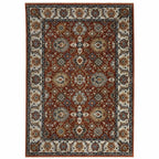 HomeRoots 508021 6 x 9 ft. Red Blue Ivory Gold & Navy Oriental Power Loom Stain Resistant Rectangle Area Rug with Fringe