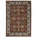 HomeRoots 508022 8 x 11 ft. Red Blue Ivory Gold & Navy Oriental Power Loom Stain Resistant Rectangle Area Rug with Fringe