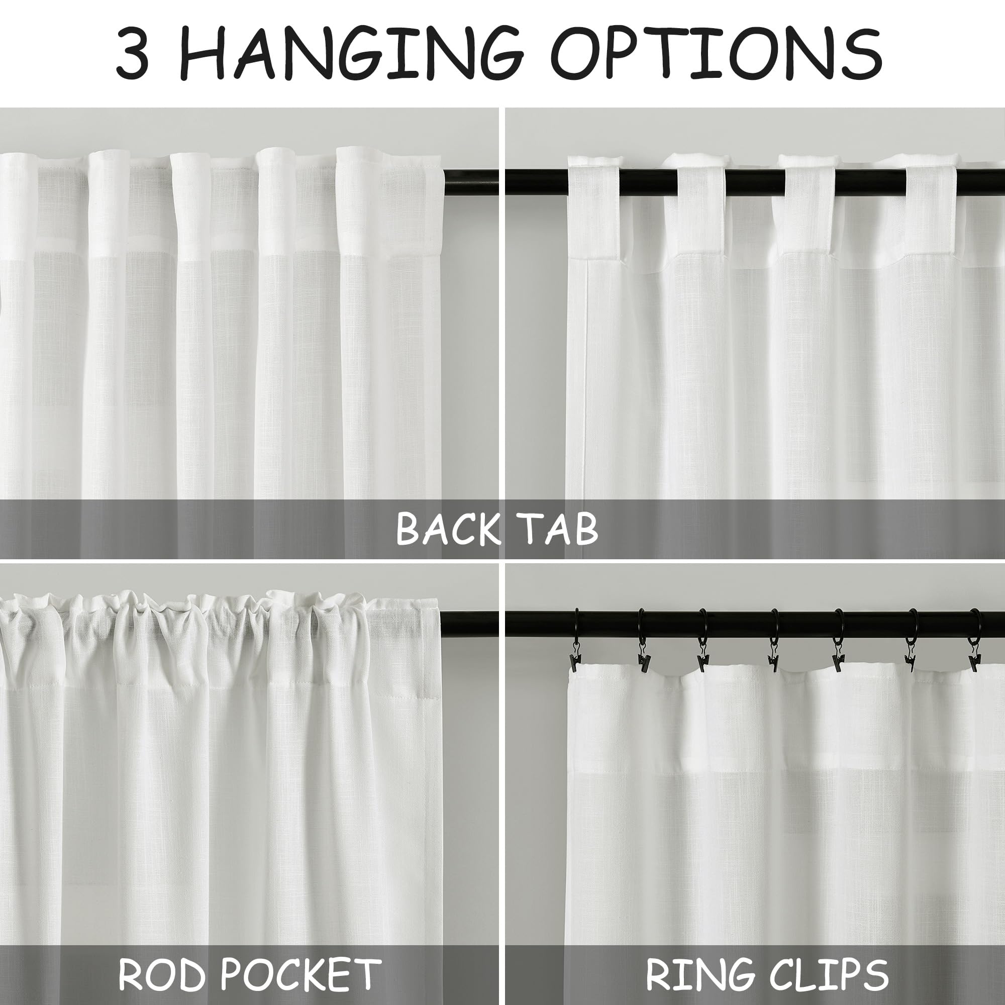 Off White Linen Curtains 84 Inches Long For Bedroom Back Tab Light Filtering Privacy Sheer Curtains Modern Farmhouse Coastal Dec
