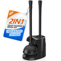 Toilet Plunger and Brush, Bowl Brush and Heavy Duty Toilet Plunger Set with Ventilated Holder, 2-in-1 Bathroom Cleaning Combo wi