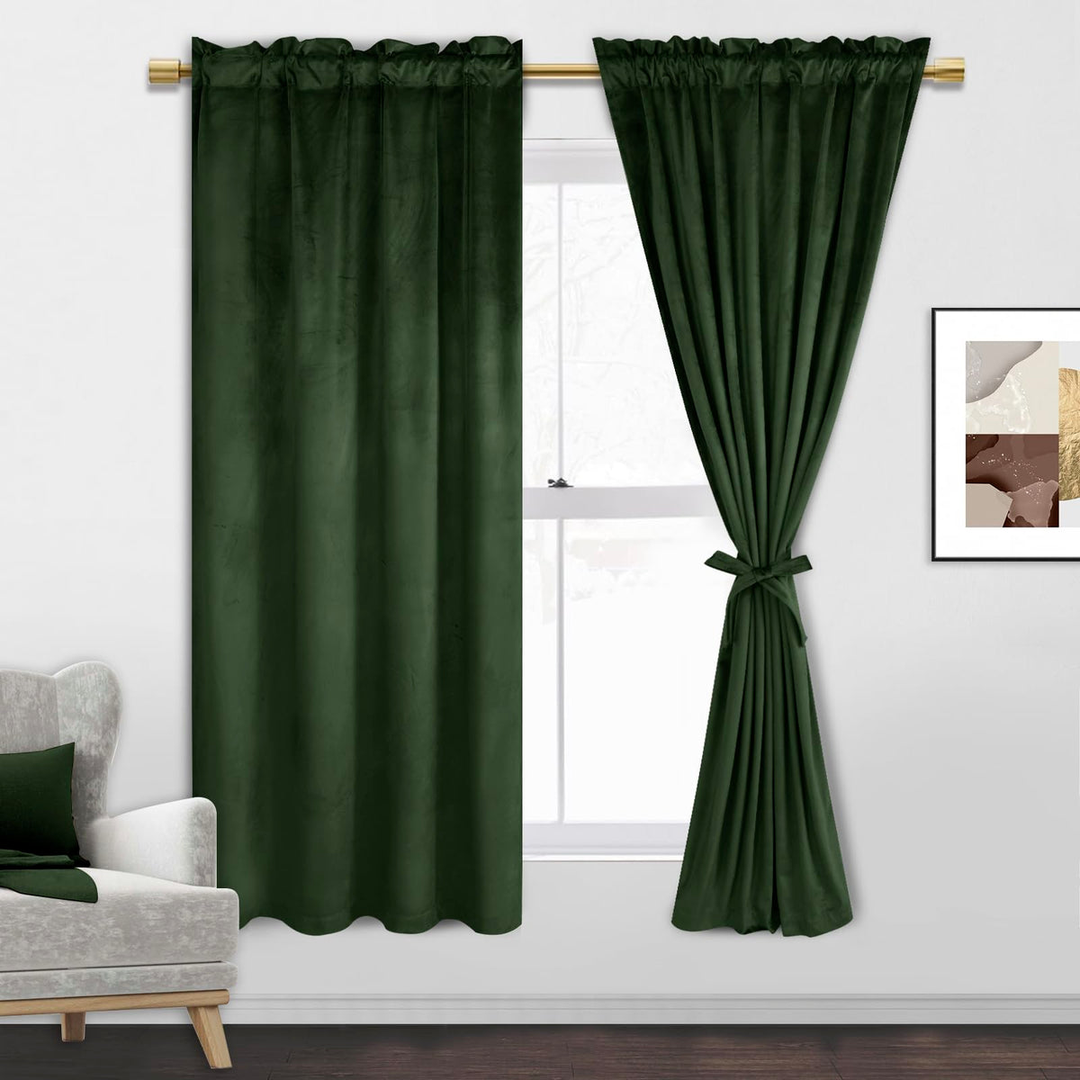 Jiuzhen Oliver Green Velvet Curtains 63 Inches For Living Room - Soft Retro Blackout Velvet Drapes Rod Pocket Room Darkening The