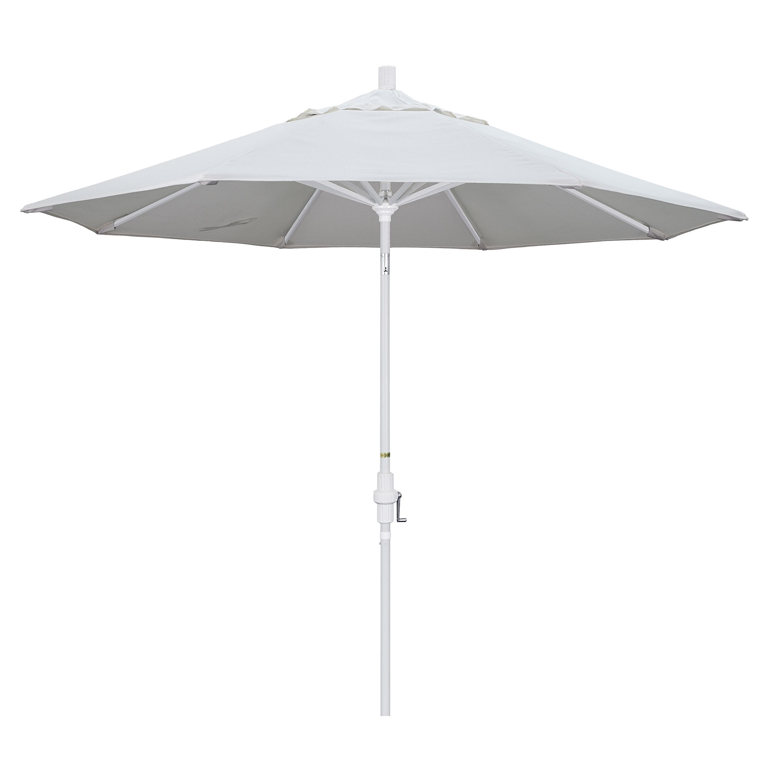 California Umbrella 9' Round Aluminum Market Umbrella, Crank Lift, Collar Tilt, White Pole, Pacifica Natural