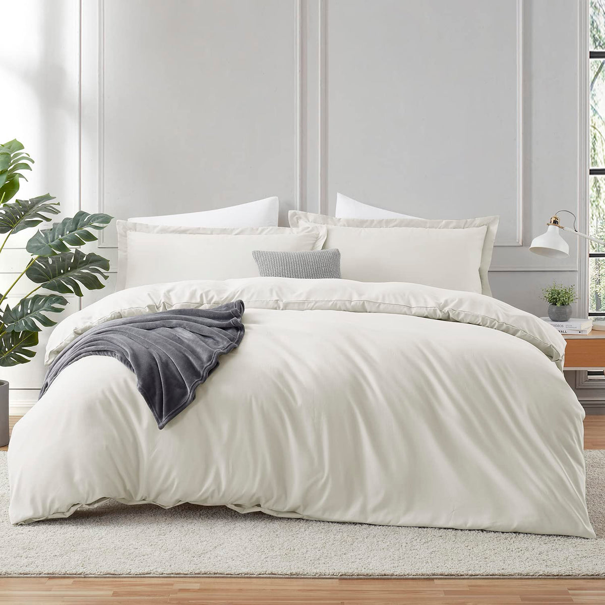 Hearth & Harbor Off White Duvet Cover Queen Size - 3 Piece Queen Duvet Cover Set, Soft Double Brushed Queen Size Duvet Covers Wi