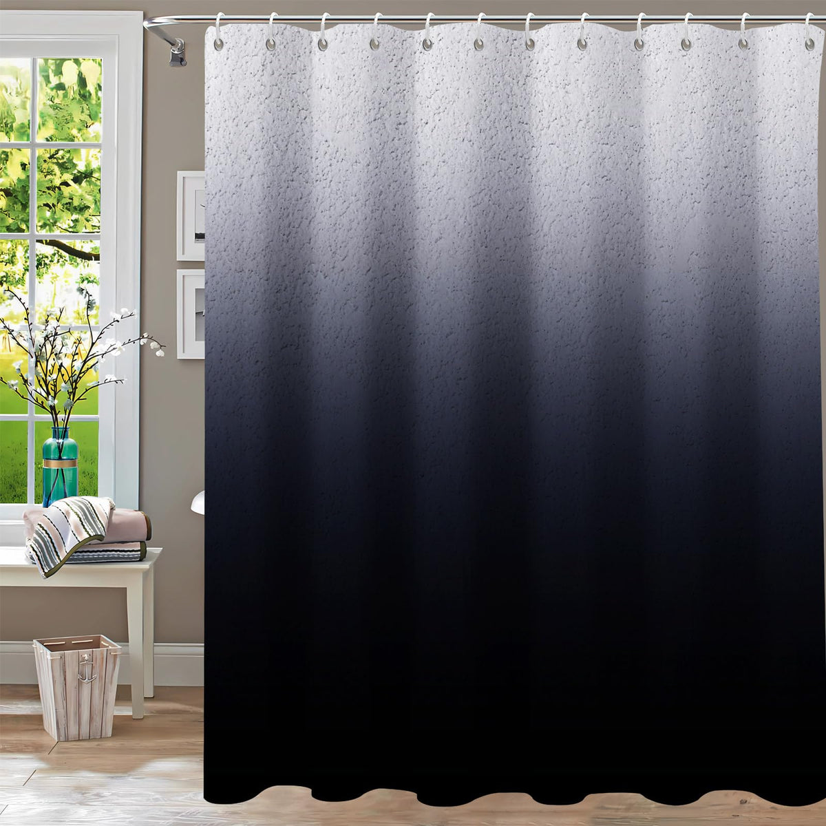 Yiartaan Shower Curtain,Black Shower Curtains For Bathroom,Ombre Diatomaceous Earth Appearance Shower Curtain Sets Farmhouse Bla