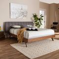 Baxton Studio Brita Mid-Century Modern Grey Fabric Upholstered Walnut Finished Wood King Size Bed