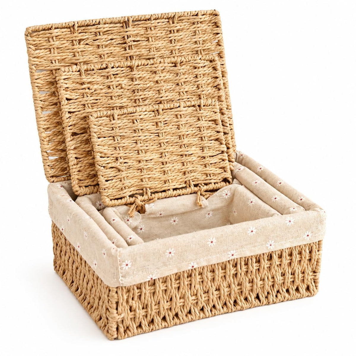 Rattanzenith 1PC Woven Storage Basket with Lid for ShelfKhaki Medium