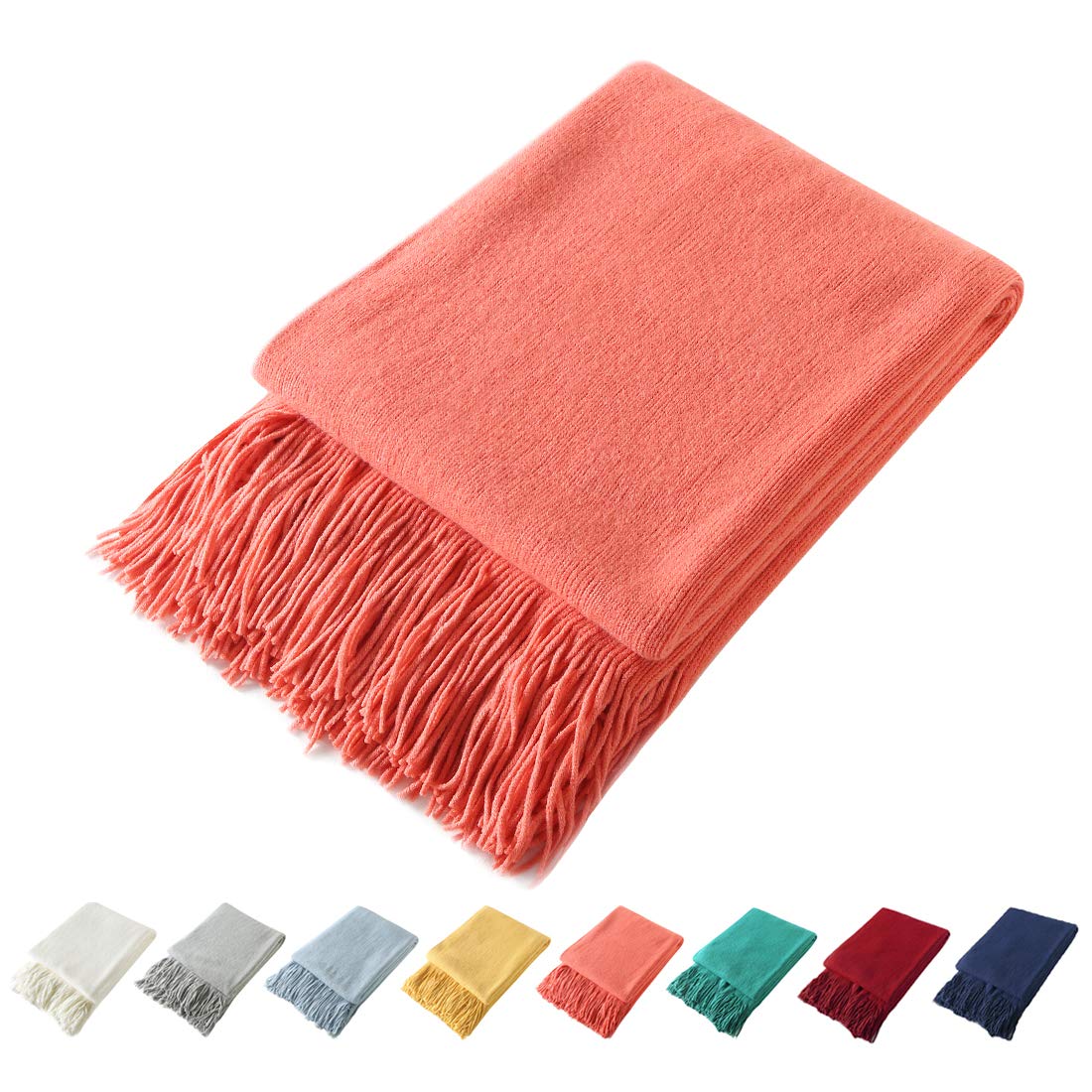 Homiest Decorative Knitted Throw Blanket With Fringe Soft & Cozy Tassel Blanket For Couch Sofa Bed (Orange,50X60)