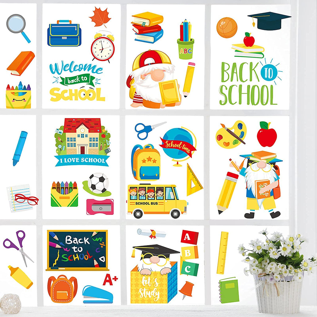 Nbjiuyin 8 Sheets Back To School Window Clings Decor Reusable Static Window Stickers Classroom Window Clings For Wall Glass Car
