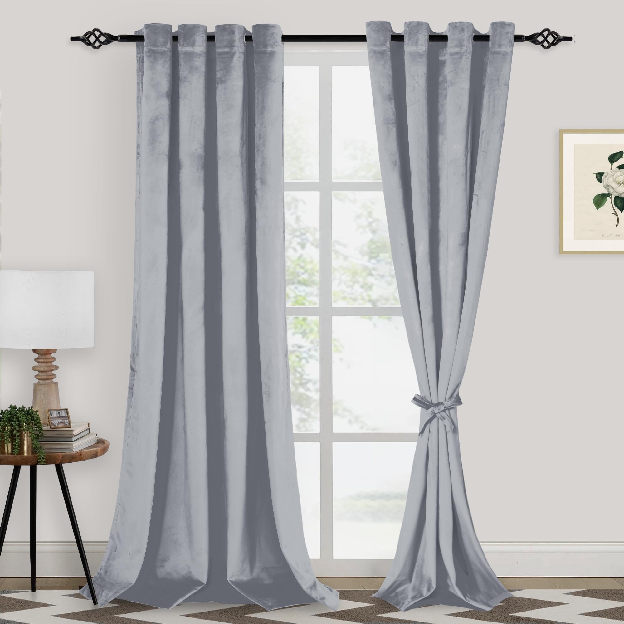 Xwzo Velvet Curtains 96 Inches Long - Room Darkening Thermal Insulated Soft Retro Window Curtain Panels For Living Room/Sliding
