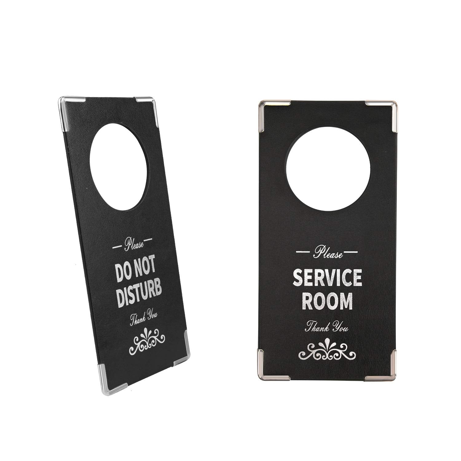 Do Not Disturb Sign 2 Packs, Hanging Door Sign, Durable Leather Hanger Door Sign, Please Service Room Sign For Hotel Home Office